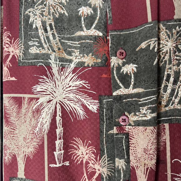 Island Republic Men's Button-up Shirt Size M Burgundy Green Silk Tropical Print - Picture 2 of 5